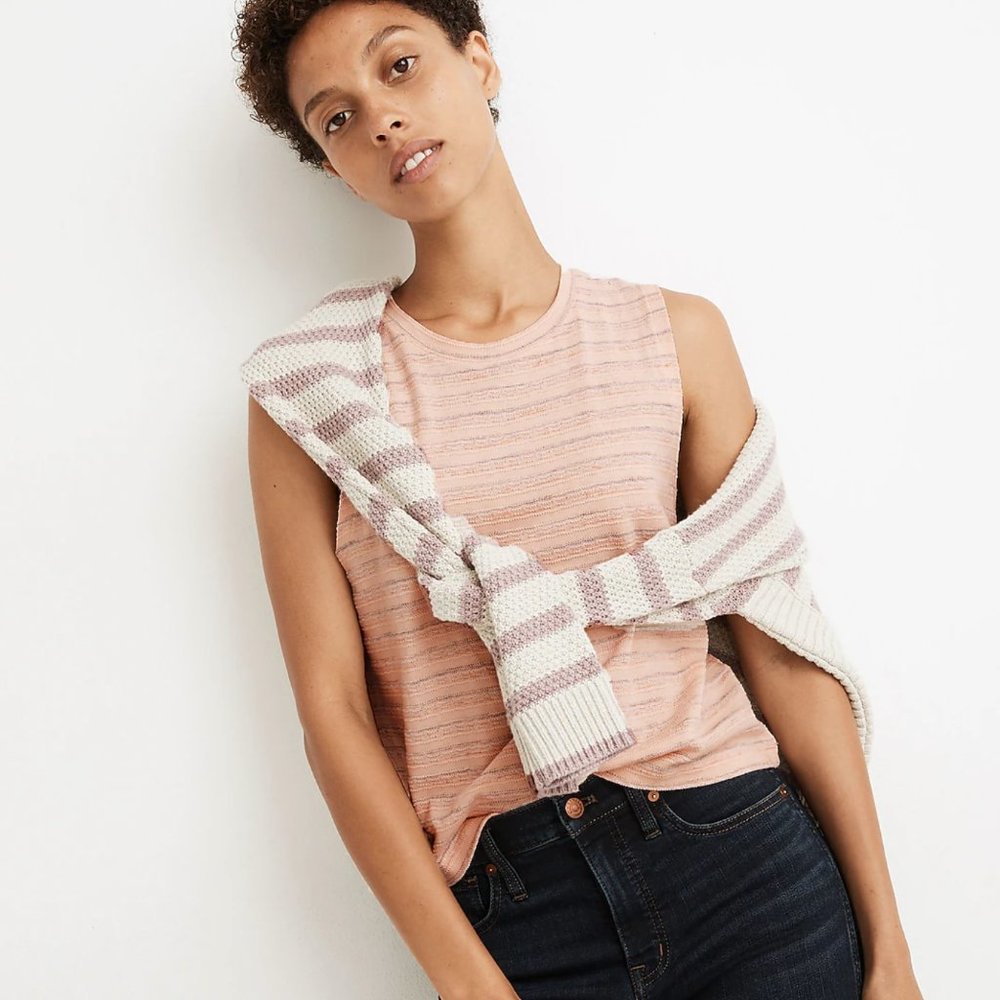 Pink Striped Raw-Edged Muscle Tank